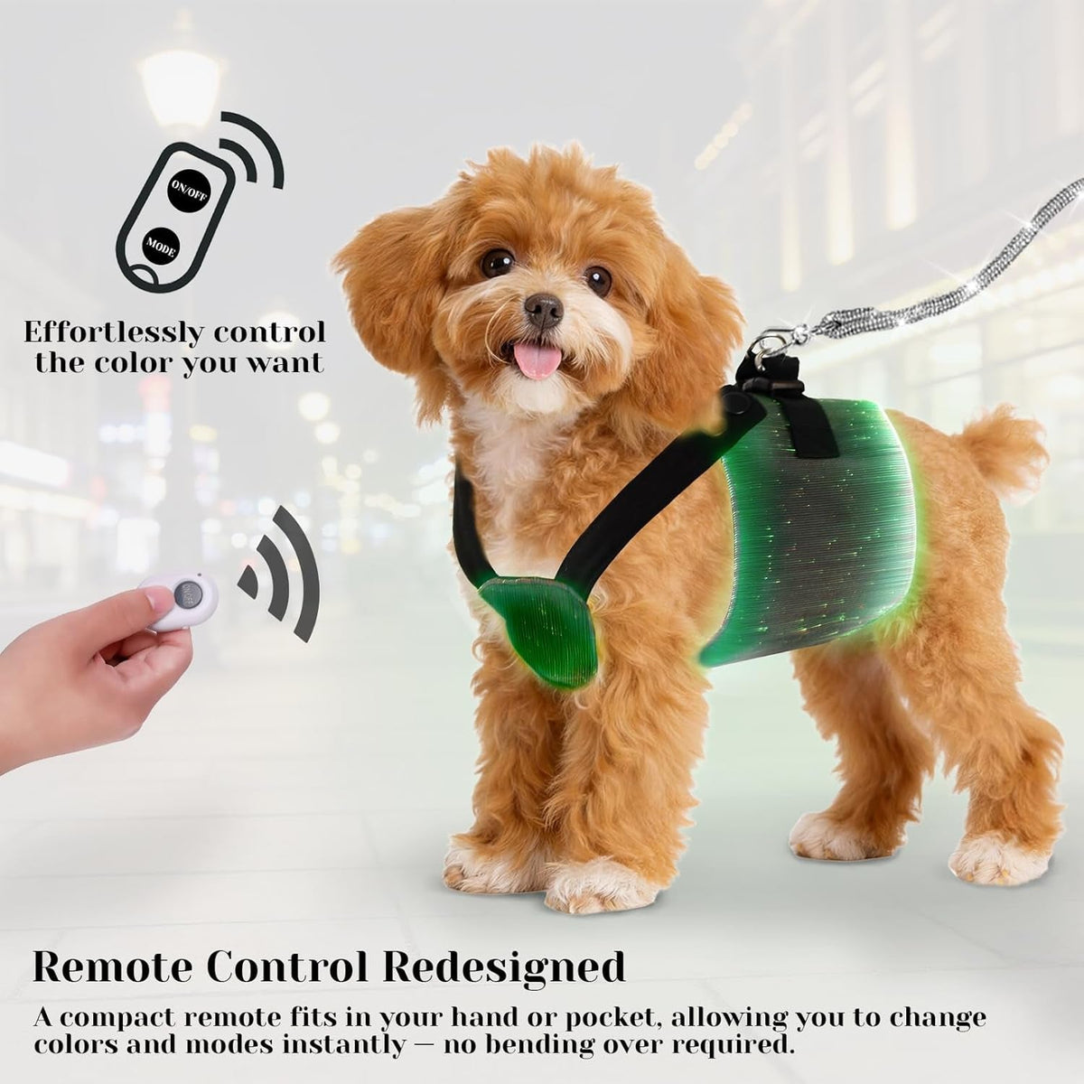 LED Dog Harness Light Up Fiber Optic Remote Control Small Dogs