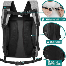 Dog Backpack Carrier for Small Medium Dogs Large Cats up to 18 Lbs, 2 Side Entry, Structured No-Collapse Frame, Airline Approved Ventilated Pet Backpack for Hiking Camping Travel, Grey