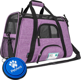 Soft Sided TSA Travel Carrier Bag with Sherpa Bed, Breathable Mesh Ventilation, Collapsible Bowl, up to 18 Lbs