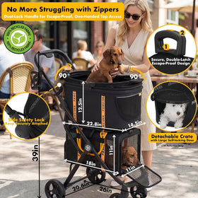 Double Pet Stroller with 2 Detachable Carrier, Lightweight Portable Travel Crate & Car Seat Combo & Tsa-Approved Expandable Carrier, Foldable Jogger Stroller for 2–4 Cats or Small/Medium Dogs