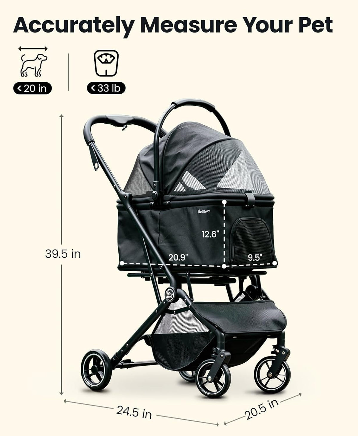 Stroller Foldable Removable Carrier 33lb Black
