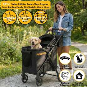 Dog Stroller for Large Dogs up to 80 Lbs, No-Zip 180° Reversible Canopy, One-Hand Foldable Pet Stroller for 2 Medium Dogs, Heavy Duty & Low-Entry, All-Terrain Jogger Wheels, Storage Organizer