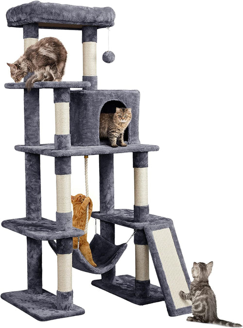 Yaheetech 63In Large Cat Tree for Heavy Cats up to 22Lbs, Anti-Wobble Tower with Condo & Hammock, Space-Saving for Indoor Multi-Pet Households, Stops Furniture Scratching