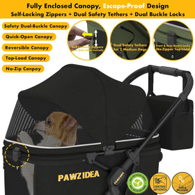 Dog Stroller for Large Dogs up to 80 Lbs, No-Zip 180° Reversible Canopy, One-Hand Foldable Pet Stroller for 2 Medium Dogs, Heavy Duty & Low-Entry, All-Terrain Jogger Wheels, Storage Organizer