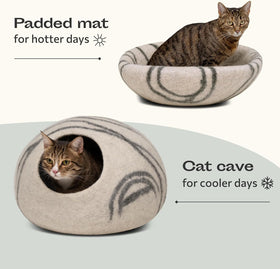 Cat Cave – Premium Felt Cat Bed Enclosure for Indoor Cats, Handmade Merino Wool (Light Gray, Medium)
