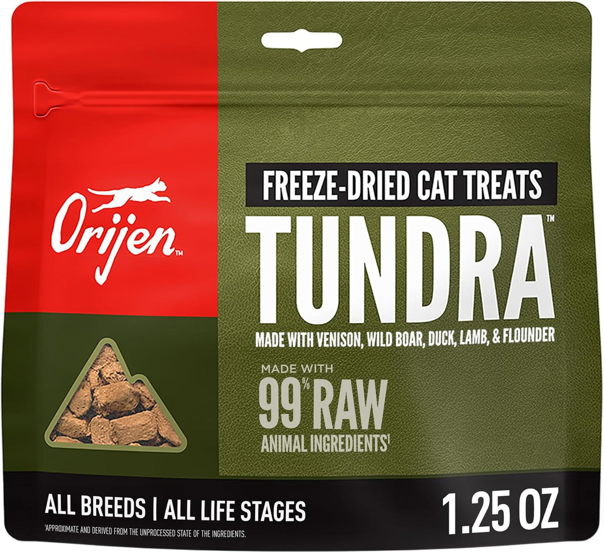 ORIJEN Freeze Dried Cat Treats Grain Free, 1.25Oz Bag | 99% Animal Ingredients, Freeze Dried, Grain Free, High Protein, 1 Calorie Each, Ideal for Training, Nutrients Locked In