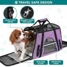 Soft Sided TSA Travel Carrier Bag with Sherpa Bed, Breathable Mesh Ventilation, Collapsible Bowl, up to 18 Lbs
