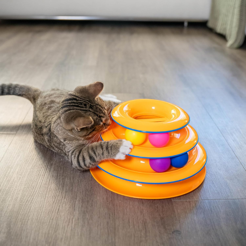 3-Tier Cat Track Toy – Interactive Spinning Ball Tower