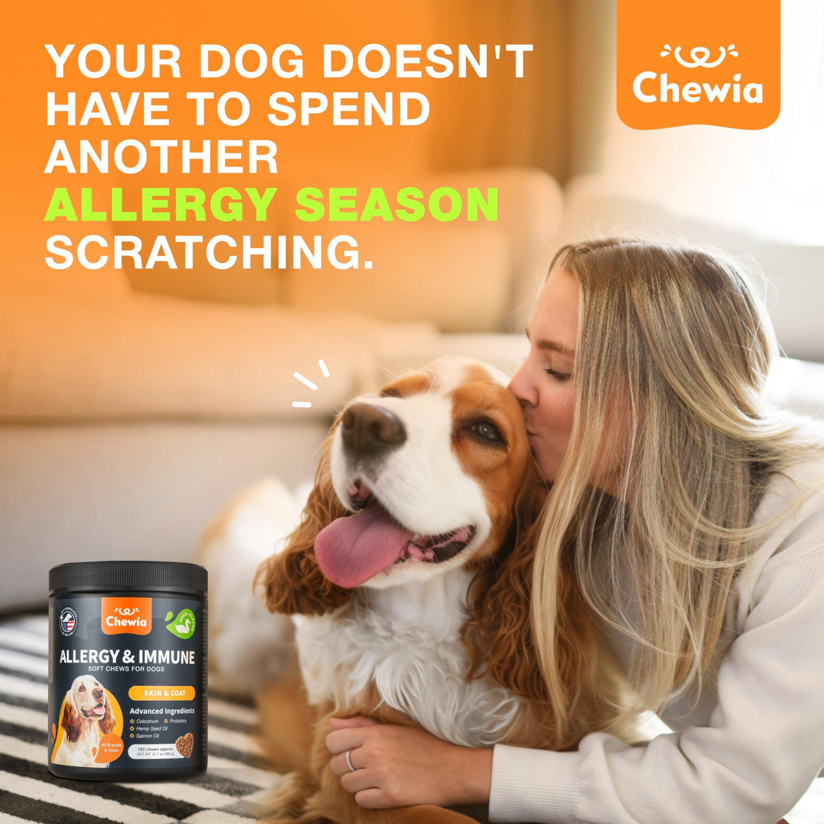 Dog Allergy Relief Chews with Probiotics, Colostrum, Salmon Oil