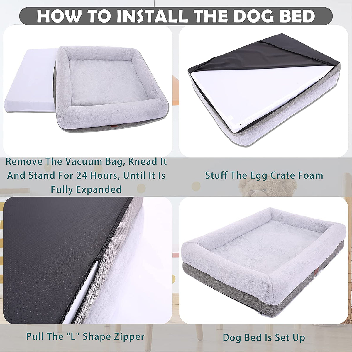 Orthopedic Dog Bed for Medium Dogs, Removable Washable Cover & Non-Skid Bottom, 31 X 25 Inch, Gray
