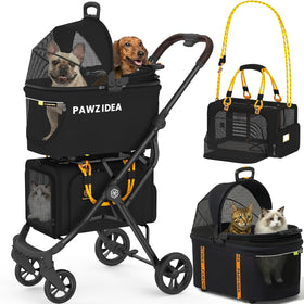 Double Pet Stroller with 2 Detachable Carrier, Lightweight Portable Travel Crate & Car Seat Combo & Tsa-Approved Expandable Carrier, Foldable Jogger Stroller for 2–4 Cats or Small/Medium Dogs