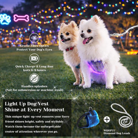 LED Dog Harness Light Up Fiber Optic Remote Control Small Dogs