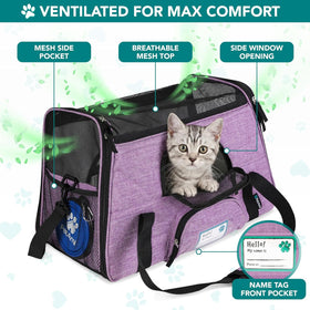 Soft Sided TSA Travel Carrier Bag with Sherpa Bed, Breathable Mesh Ventilation, Collapsible Bowl, up to 18 Lbs