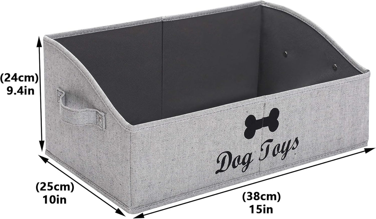Linen-Cotton Blend Dog Toy Basket and Dog Toy Box, Dog Toy Basket Storage - Perfect for Organizing Pet Toys, Blankets, Leashes, Chew Toys - Grey Stripe - Dog