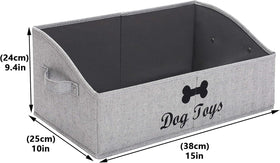 Linen-Cotton Blend Dog Toy Basket and Dog Toy Box, Dog Toy Basket Storage - Perfect for Organizing Pet Toys, Blankets, Leashes, Chew Toys - Grey Stripe - Dog