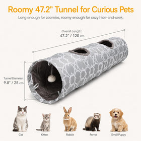 Geometric Straight Cat Tunnel with Plush Inside,Cats Toys Collapsible Tunnel Tube with Balls, for Rabbits, Kittens, Ferrets,Puppy, Diameter 9.8 Inch