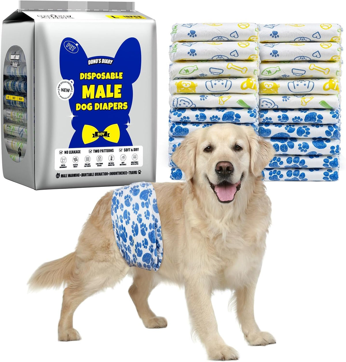 Male Dog Diapers Disposable & Leakproof Wraps 60 Count