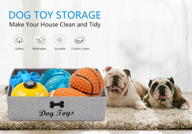 Linen-Cotton Blend Dog Toy Basket and Dog Toy Box, Dog Toy Basket Storage - Perfect for Organizing Pet Toys, Blankets, Leashes, Chew Toys - Grey Stripe - Dog