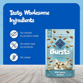 Bursts Crunchy & Creamy Cat Treats, Great for Training, Savory Seafood, 2-Oz. Bag