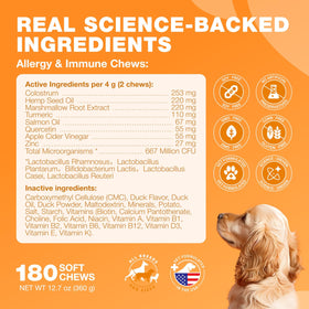 Dog Allergy Relief Chews with Probiotics, Colostrum, Salmon Oil