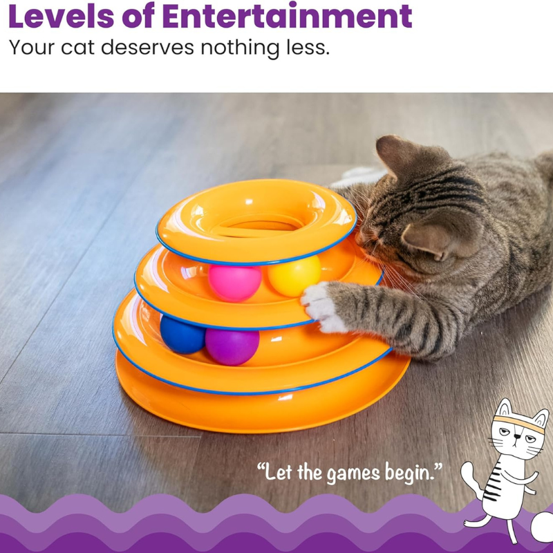 3-Tier Cat Track Toy – Interactive Spinning Ball Tower