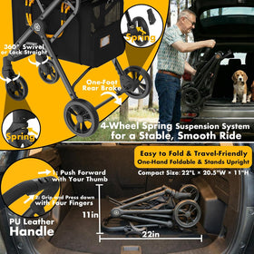 Double Pet Stroller with 2 Detachable Carrier, Lightweight Portable Travel Crate & Car Seat Combo & Tsa-Approved Expandable Carrier, Foldable Jogger Stroller for 2–4 Cats or Small/Medium Dogs
