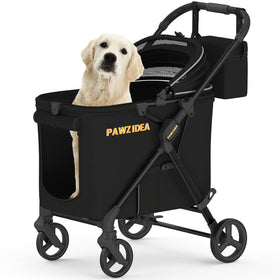 Dog Stroller for Large Dogs up to 80 Lbs, No-Zip 180° Reversible Canopy, One-Hand Foldable Pet Stroller for 2 Medium Dogs, Heavy Duty & Low-Entry, All-Terrain Jogger Wheels, Storage Organizer
