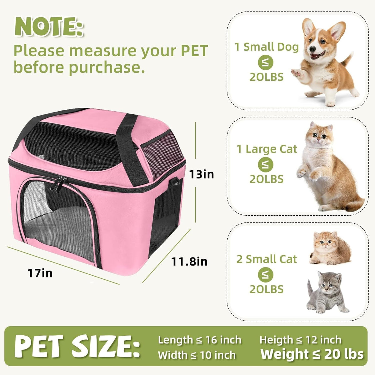 Soft Sided Carrier Backpack Airline Approved  up to 20Lbs