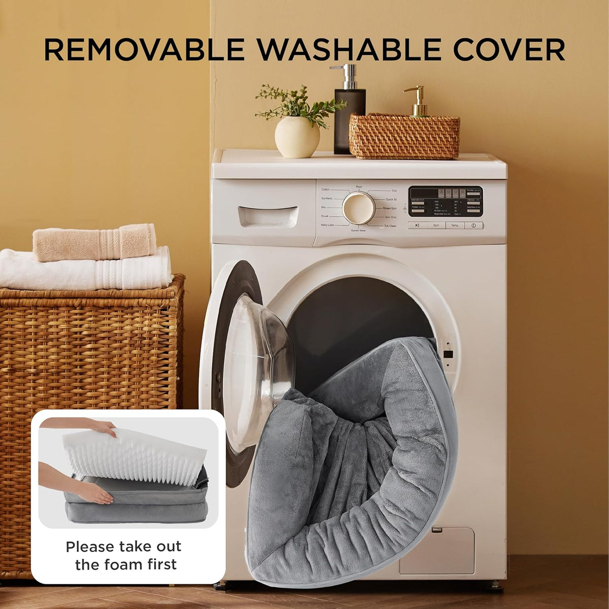 Bedsure Orthopedic Dog Bed Medium Size Dogs - Washable Small Medium Dog Cat Bed Waterproof, Comfort Cats Couch Sofa with Washable Removable Cover, Pets Bed with Nonskid Bottom, Grey, 28"