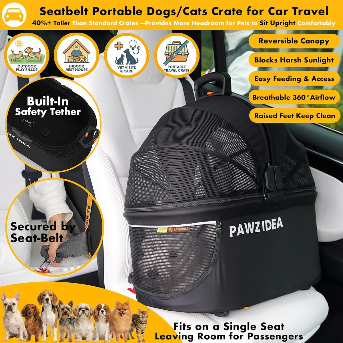 Double Pet Stroller with 2 Detachable Carrier, Lightweight Portable Travel Crate & Car Seat Combo & Tsa-Approved Expandable Carrier, Foldable Jogger Stroller for 2–4 Cats or Small/Medium Dogs