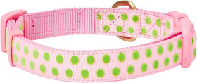 Adjustable Flocking Dog Collar with Silk Flower, Polka Dot in Baby Pink, Large - Dog Collars for Small Dogs, Girl Dog Collars, Pink Dog Collar, Neck 18-26"