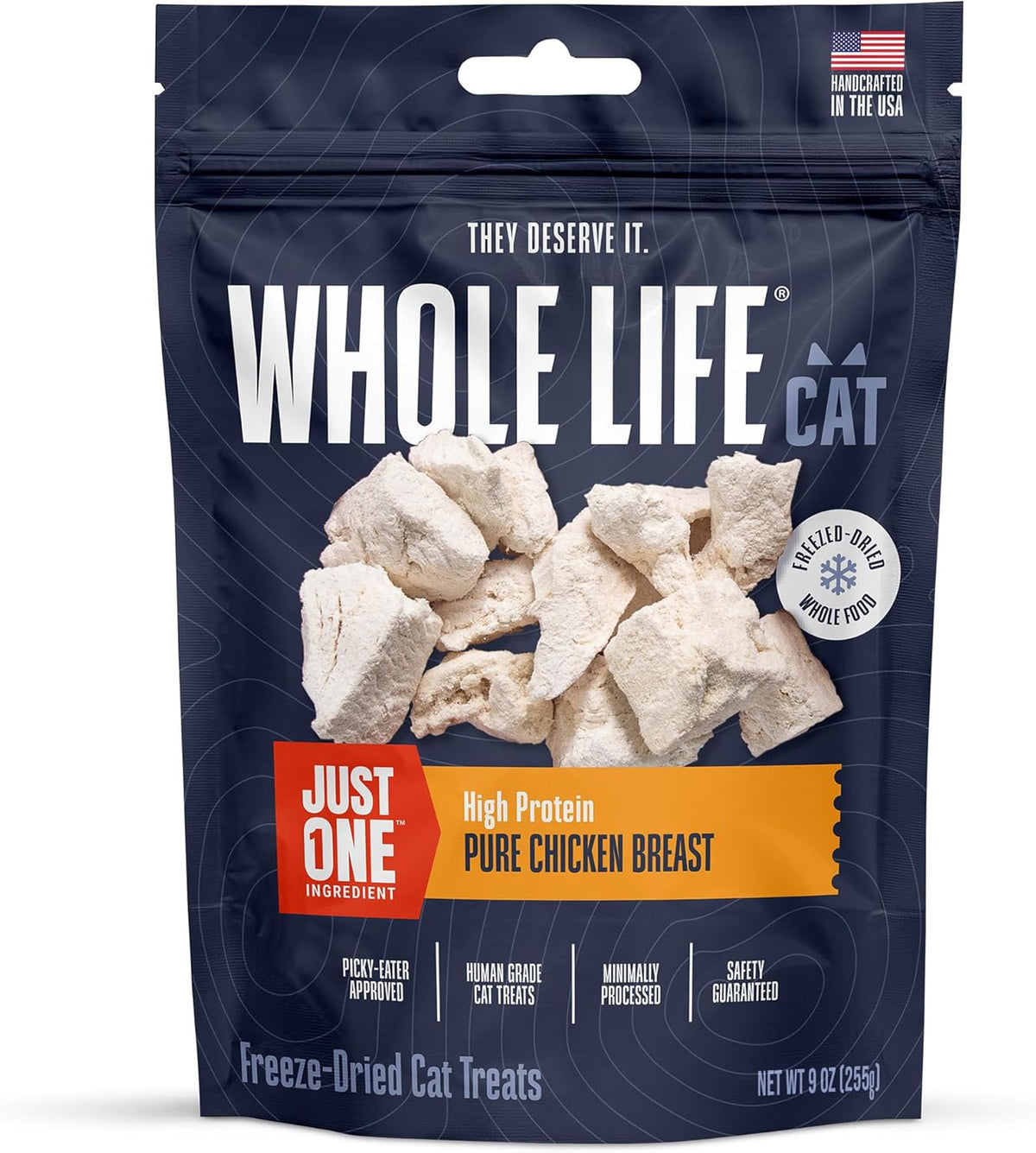 Whole Life Cat Just One Chicken Freeze Dried Cat Treats - Human Grade High Protein Food, Healthy Training Snacks, Freeze Dried Chicken Food Toppers, USA Made Natural Treats - 9 Oz (Pack of 1)