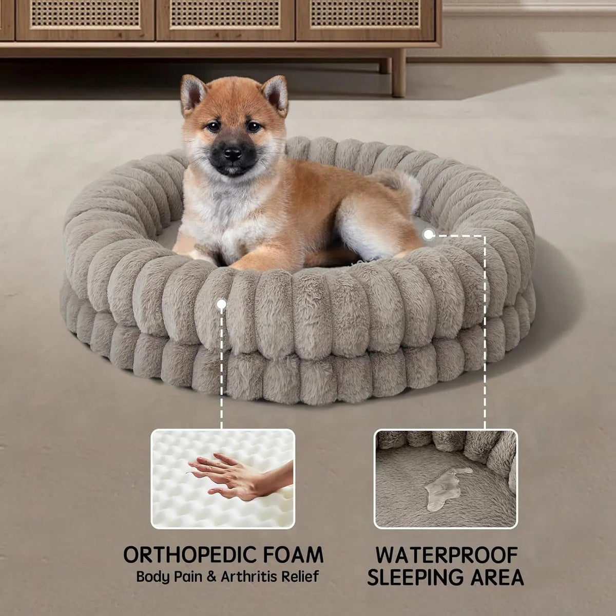 Luxury Donut Dog Bed | Orthopedic Calming Round Bed (Washable)