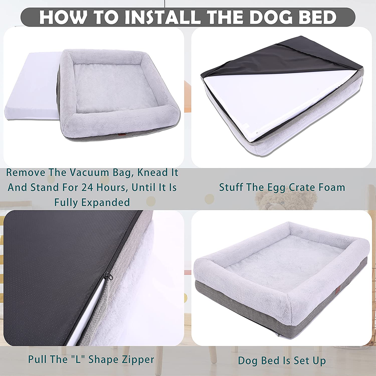 Orthopedic Dog Bed for Extra Large Dogs, Removable Washable Cover & Non-Skid Bottom, 46 X 30 Inch, Gray