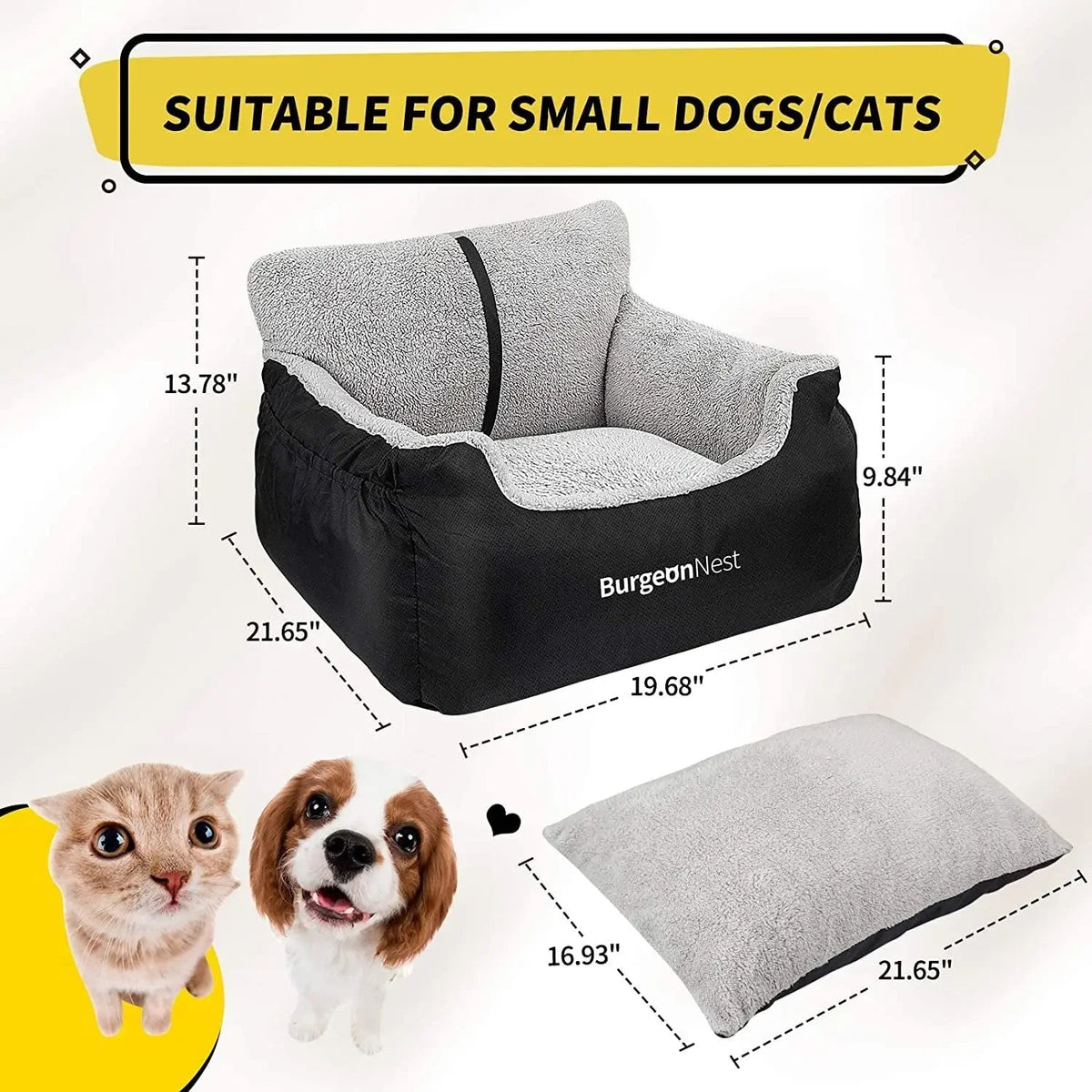 Washable Pet Car Seat Booster for Small Dogs & Cats
