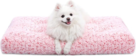 Washable Dog Bed Deluxe Plush Dog Crate Beds Comfy Kennel Pad Anti-Slip Pet Sleeping Mat for Large, Jumbo, Medium, Small Dogs Breeds, 29" X 21", Pink