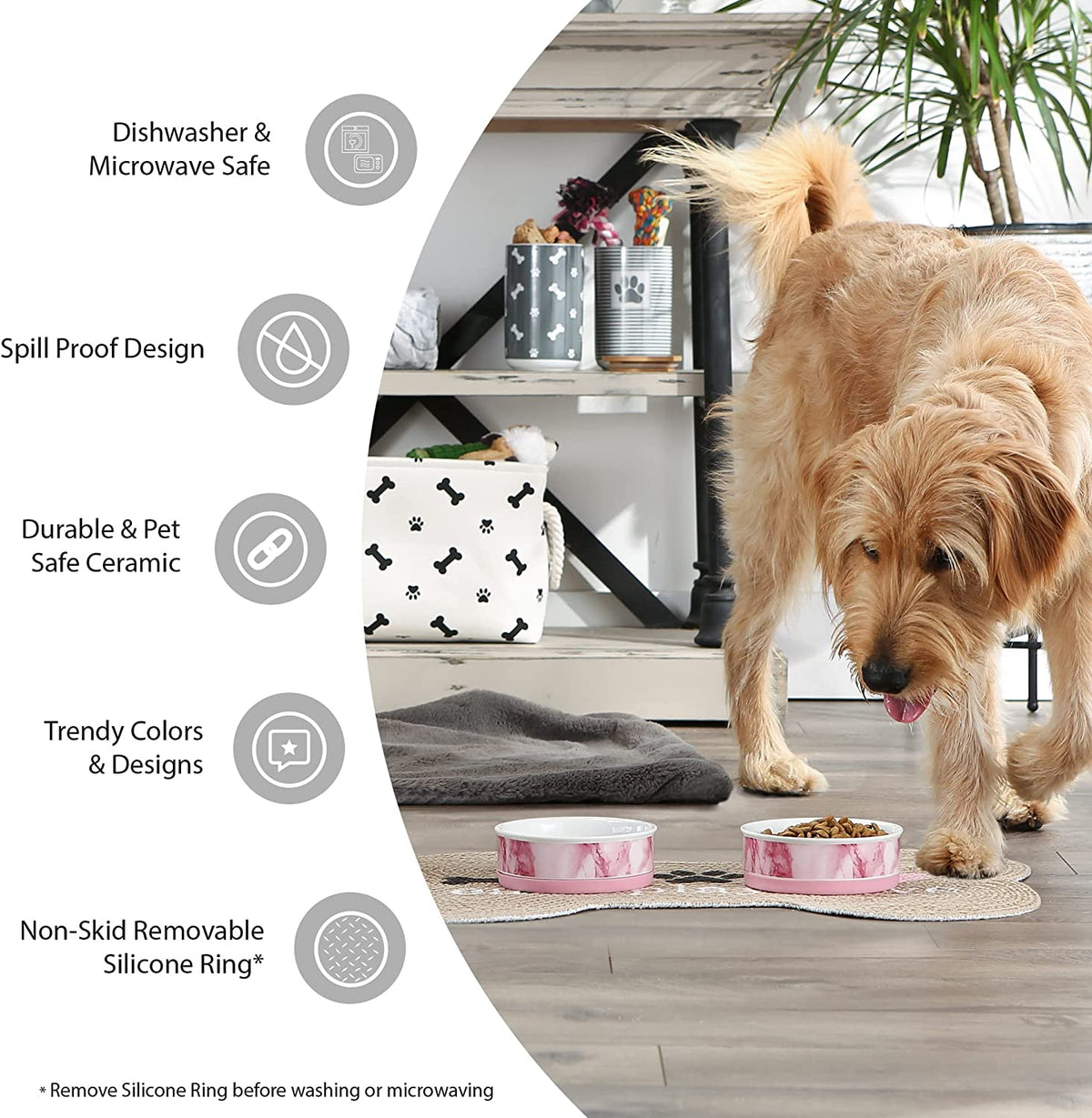 Paw & Patch Ceramic Pet Collection, Medium Set, 6X2", Gray, 2 Piece
