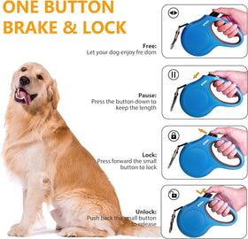 Retractable Dog Leash with Dispenser and Poop Bags, 16 Ft Pet Walking Leash for Small Dog or Cat up to 26 Lbs, Anti-Slip Handle, Tangle Free, Reflective Nylon Tape (S, Blue)