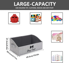 Linen-Cotton Blend Dog Toy Basket and Dog Toy Box, Dog Toy Basket Storage - Perfect for Organizing Pet Toys, Blankets, Leashes, Chew Toys - Grey Stripe - Dog