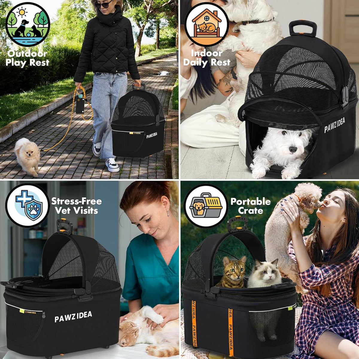 Double Pet Stroller with 2 Detachable Carrier, Lightweight Portable Travel Crate & Car Seat Combo & Tsa-Approved Expandable Carrier, Foldable Jogger Stroller for 2–4 Cats or Small/Medium Dogs