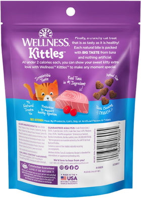 Wellness Kittles Crunchy Cat Treats, All Lifestages, Kitten to Senior, Natural, Grain Free, Tuna and Cranberry Flavor, 6 Oz Bag