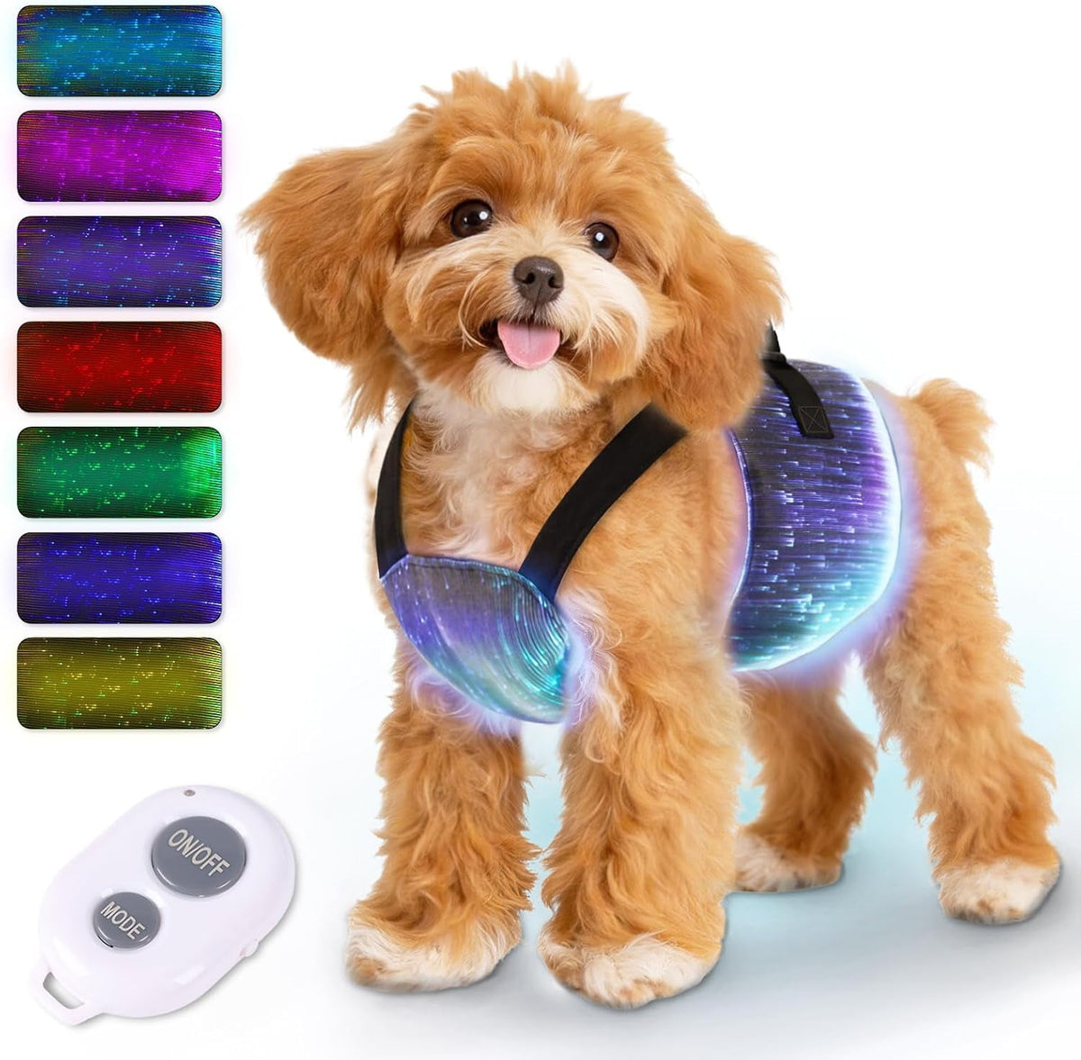 LED Dog Harness Light Up Fiber Optic Remote Control Small Dogs