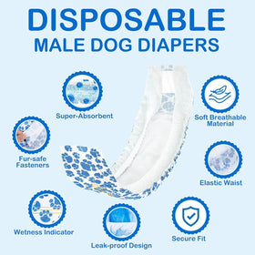 Male Dog Diapers Disposable & Leakproof Wraps 60 Count