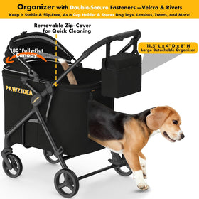 Dog Stroller for Large Dogs up to 80 Lbs, No-Zip 180° Reversible Canopy, One-Hand Foldable Pet Stroller for 2 Medium Dogs, Heavy Duty & Low-Entry, All-Terrain Jogger Wheels, Storage Organizer