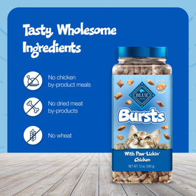 Bursts Chicken Flavor Crunchy Treats for Cats, Whole Grain, 5 Oz. Bag