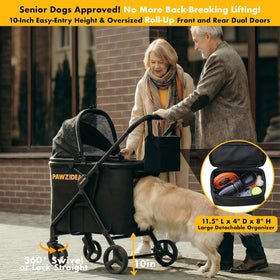 Dog Stroller for Large Dogs up to 80 Lbs, No-Zip 180° Reversible Canopy, One-Hand Foldable Pet Stroller for 2 Medium Dogs, Heavy Duty & Low-Entry, All-Terrain Jogger Wheels, Storage Organizer