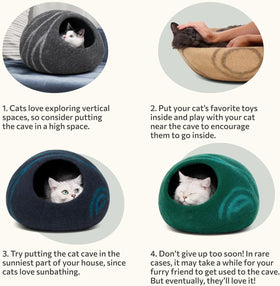 Cat Cave – Premium Felt Cat Bed Enclosure for Indoor Cats, Handmade Merino Wool (Light Gray, Medium)