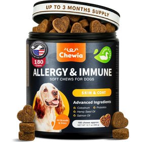 Dog Allergy Relief Chews with Probiotics, Colostrum, Salmon Oil