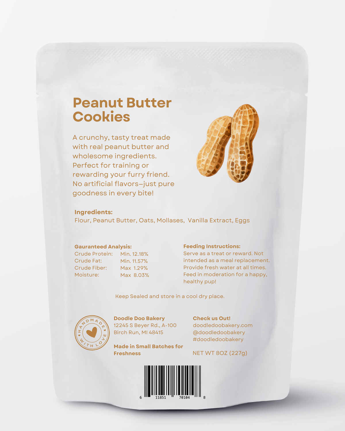 Homemade Dog Treats - 🥜 Peanut Butter Cookies Treat 1/2lb