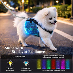 LED Dog Harness Light Up Fiber Optic Remote Control Small Dogs